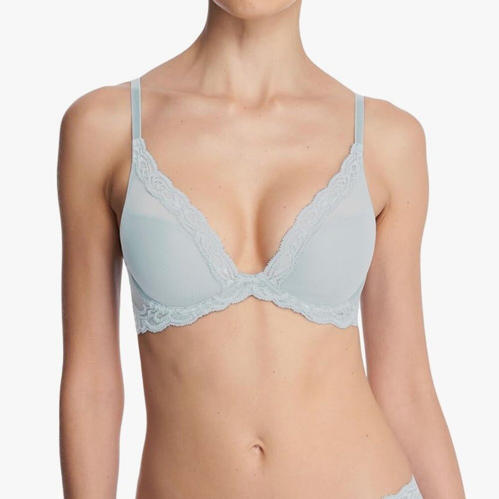Natori Feathers Contour Plunge Bra, blue pearl, size 32DD